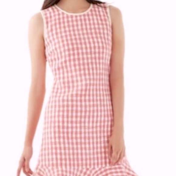 NWT Kate Spade Gingham Flutter Hem Sleeveless Tweed Dress Peach Nectar - Picture 2 of 5